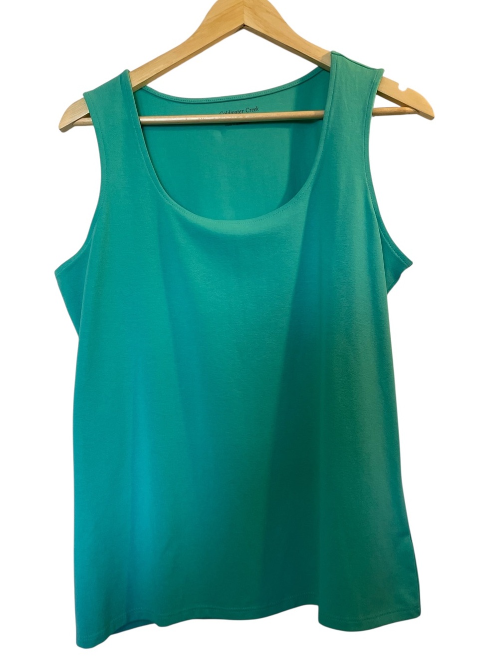 COLDWATER CREEK Green Stretch Round Neck Sleeveless Shell Tank Top - Sz Large 14